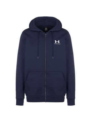 Under Armour Trainingsjacke Essential Fleece Full Zip in dunkelblau / weiß