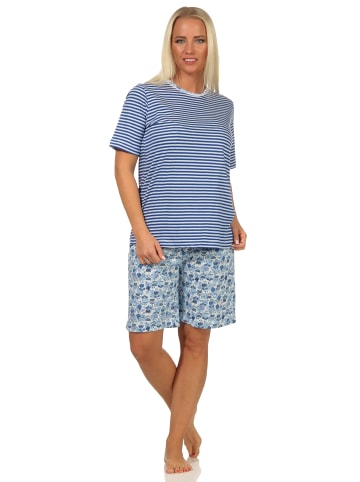 NORMANN kurzarm Pyjama Shorty Schlafanzug Spitzenbesatz in hellblau