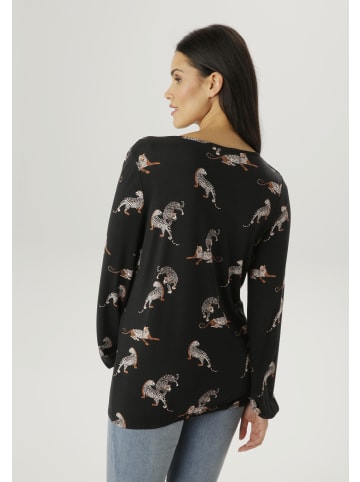 Aniston SELECTED Langarmshirt in schwarz-beige-zimt