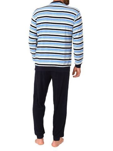 NORMANN Frottee Schlafanzug langarm Bündchen gestreifter - 77514 in grün
