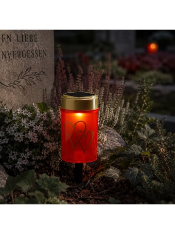 MARELIDA LED Solar Grablicht Grabkerze Herz mit Lichtsensor H: 12cm in weiß
