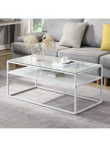 FineBuy Couchtisch in Weiß / Glas / 100x50x45