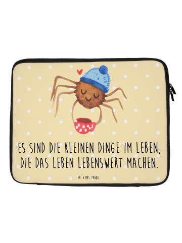 Mr. & Mrs. Panda Laptop Sleeve Spinne Agathe Kaffee mit Spruch in Gelb Pastell