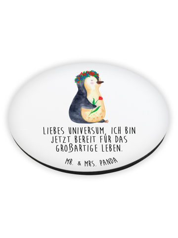Mr. & Mrs. Panda Kühlschrankmagnet Pinguin Blumen mit Spruch in Weiß