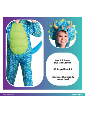 amscan blauer Dino Kostüm für Kinder 6-8 Jahre Fasching Karneval