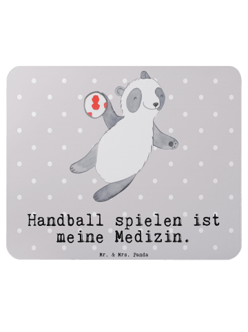 Mr. & Mrs. Panda Mauspad Panda Handball spielen mit Spruch in Grau Pastell