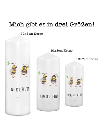 Mr. & Mrs. Panda Stumpenkerze Bienen Paar mit Spruch in Weiß
