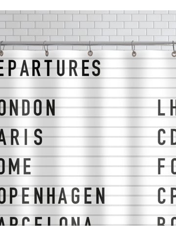 Juniqe Duschvorhang "Departure London" in Schwarz & Weiß