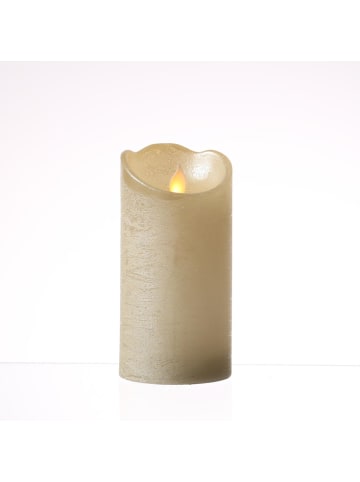 MARELIDA LED Kerze mit beweglicher Flamme Echtwachs Rustik-Optik H: 15cm in creme