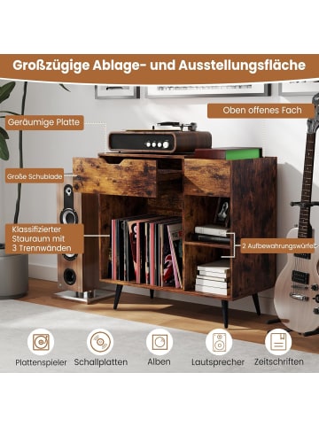 COSTWAY Plattenschrank mit Steckdose & USB & Typ C in Braun
