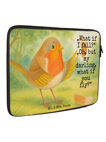Mr. & Mrs. Panda Laptop Tasche Rotkehlchen Federn Design mit Spruch in Weiß