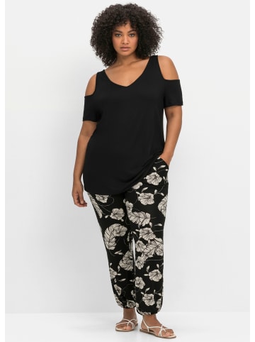 sheego V-Shirt in schwarz