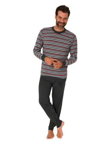 NORMANN langarm Schlafanzug Bündchen Pyjama Streifen - 83108 in grau/rot