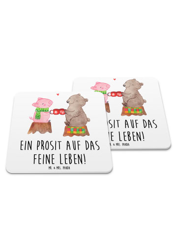 Mr. & Mrs. Panda Glasuntersetzer Glühschwein Sause mit Spruch in Weiß