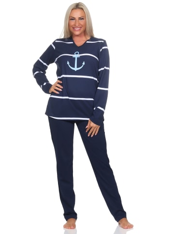 NORMANN Langarm Pyjama Schlafanzug Maritimer Look - 84865 in marine