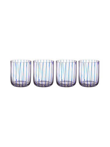 Butlers 4x Gläser Streifen 400ml CHEERFUL in Transparent-Blau