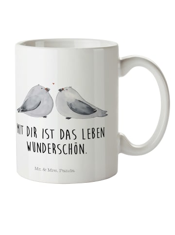 Mr. & Mrs. Panda Kaffeebecher Turteltauben Liebe mit Spruch in Weiß