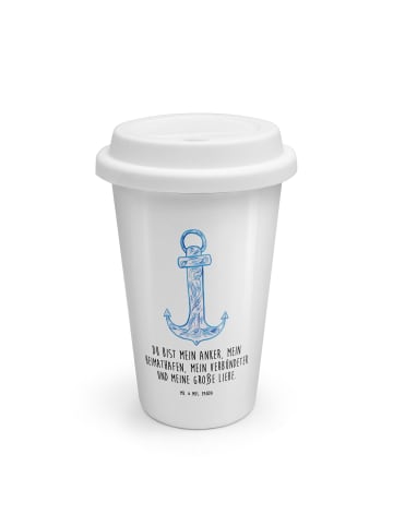 Mr. & Mrs. Panda To Go Becher Anker Blau mit Spruch in Weiß