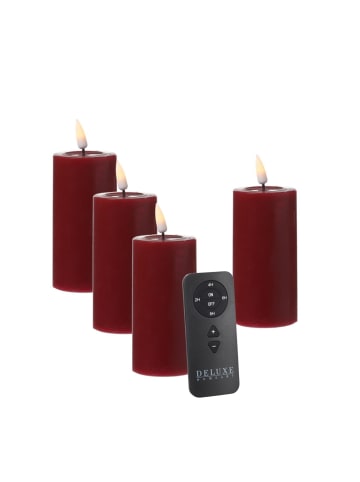 Deluxe Homeart 4er Set LED Kerzen MIA Echtwachs Deluxe 5x10cm mit Batterien Fernb. In rot