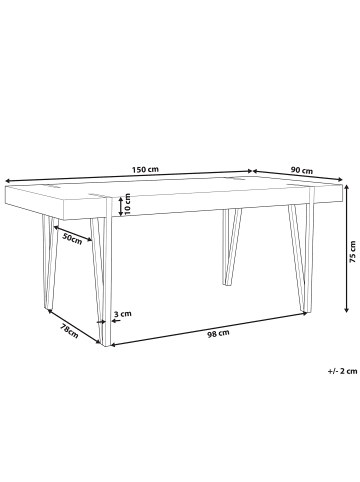 Beliani Esszimmertisch ADENA in Grau/Schwarz - (W) 90 x (H) 75 x (L) 150 cm
