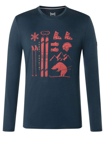 super.natural Merino Longsleeve M SKIING BEAR LS in blau