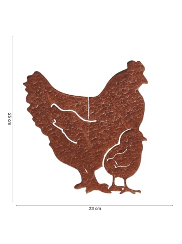 UNUS 2er Set Gartenstecker Rost Hühnerfamilie in Braun