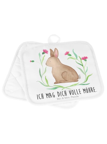 Mr. & Mrs. Panda Topflappen Hase Sitzen mit Spruch in Weiß