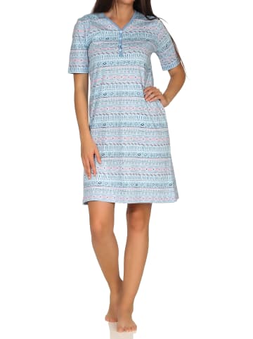 NORMANN kurzarm Nachthemd Ethnolook in hellblau