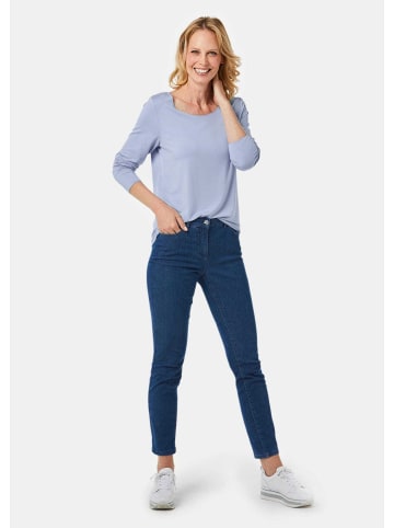 GOLDNER Kombistarkes Langarmshirt mit tonaler Zierkante in hellblau