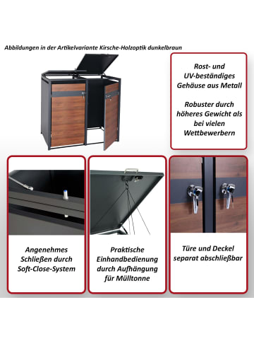 MCW XL 2er/4er-Mülltonnenverkleidung J82, Kirsche-Holzoptik dunkelbraun