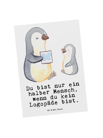 Mr. & Mrs. Panda Postkarte Logopäde Herz mit Spruch in Weiß