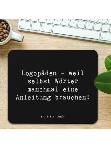 Mr. & Mrs. Panda Maus-Pad Spruch Logopädin Helden mit Spruch in Schwarz