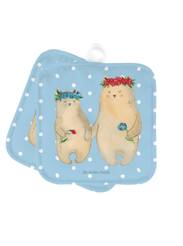 Mr. & Mrs. Panda 2er Set Topflappen  Bären mit Blumenkranz ohne ... in Blau Pastell
