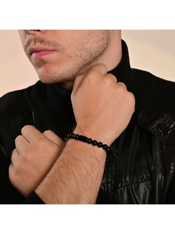 Adeliás Herren Armband – Kugelarmband aus Edelstahl mit Onyx 21 cm in schwarz