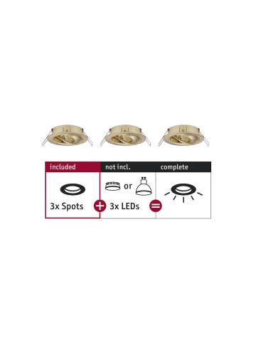 paulmann Einbauleuchten Choose 3er Spot schwenkbar in Messing gebürstet - Ø84mm