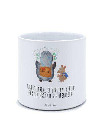 Mr. & Mrs. Panda XL Blumentopf Pinguin & Maus Wanderer mit Spruch in Weiß