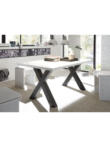 58 aufm Kessel ESSTISCH ausziehbar Eike 7 160x90x75 Esszimmertisch Schwarzstahl/Weiß