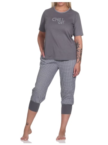 NORMANN Capri Schlafanzug kurzarm Hose PepitaLook - 78712 in grau