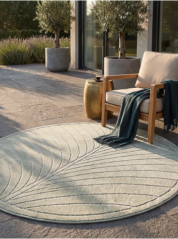 KADIMA DESIGN Outdoor-Teppich ENGADIN Blattmuster Kurzflor Wohnzimmer Veranda in Salbeigrün