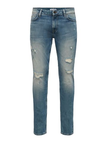 Only&Sons Slim Fit Jeans Destroyed Denim Stretch Pants ONSLOOM in Blau