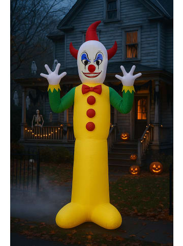 smiffys Halloween Dekoration Aufblasbarer Clown für Draußen (3m) in mehrfarbig