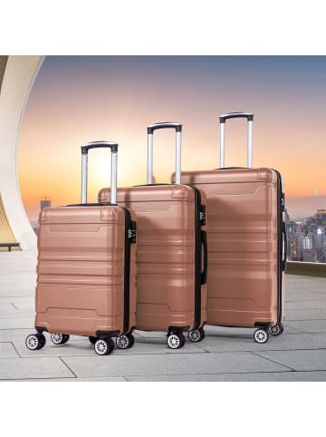ABRIHOME 3er Hartschalen Koffer Set mit TSA Schloss und Universalrad in Roségold