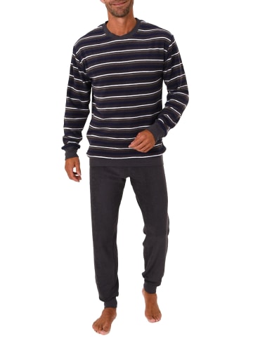 NORMANN Frottee Schlafanzug Bündchen Streifen langarm Pyjama - 51731 in navy