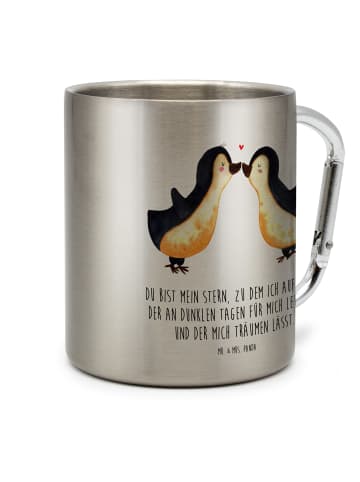 Mr. & Mrs. Panda Edelstahlbecher Pinguin Liebe mit Spruch in Silber