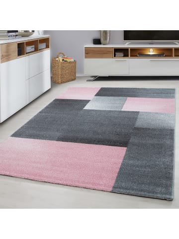KADIMA DESIGN Teppich Kurzflor Karo Polypropylen saugroboter Wohnzimmer in Pink