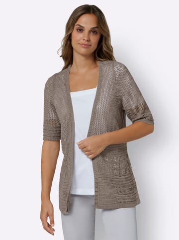 Sieh an! Ajourstrickjacke in taupe