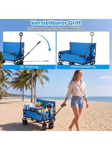 COSTWAY 2 in 1 Bollerwagen faltbar mit Sitzbank in Blau