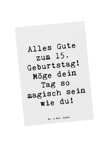 Mr. & Mrs. Panda Postkarte Spruch 15. Geburtstag Magisch mit Spruch in Weiß
