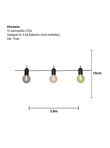 STAR Trading Outdoor-Lichterkette ,Fiesta' mit Batterien und Timer, 10 bunte LED Gl