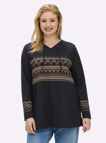 sheego Shirt in schwarz-beige-bedruckt